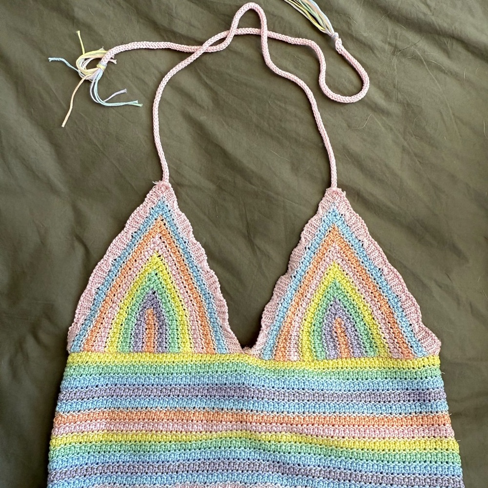 Sincerely Jules Pink and Blue Crop Top with Bohemian Flair